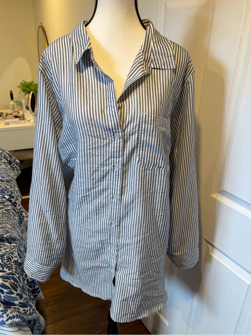 Velvet Heart Blue White Striped Oversized Button Down Shirt Plus 3X
